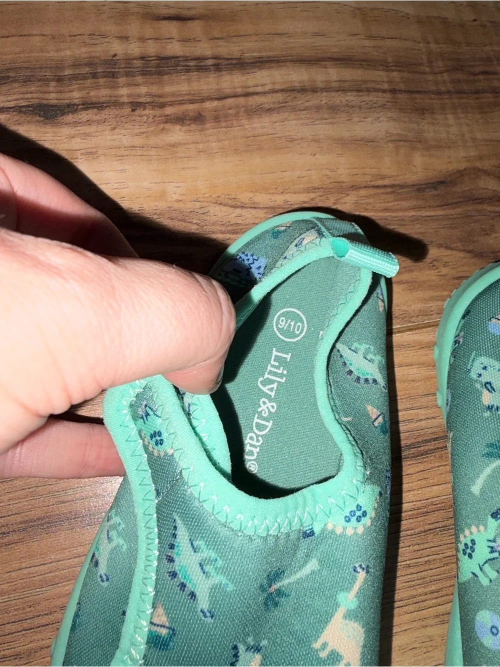 Lily & Dan Green Dinosaur Palm Trees Beach Balls Water Shoes Size 9/10 Toddler